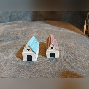 Miniature  Houses with Blue and Brown Roofs